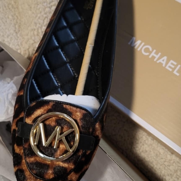 Michael Kors Leopard Print Loafers with Gold Logo - Picture 1 of 3